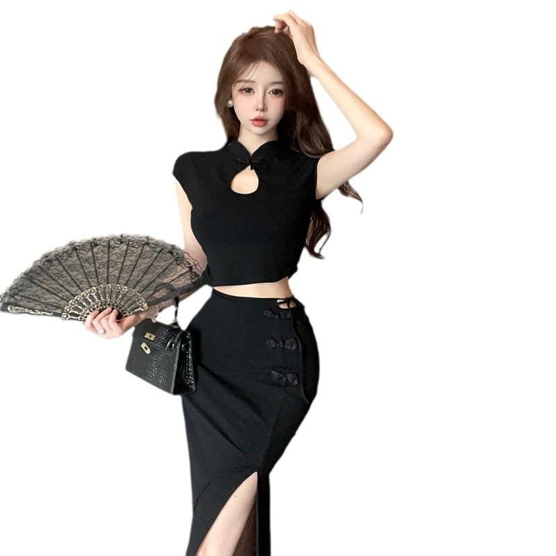 Women's Clothing Chinese National Style Hollow Vest Split Skirt Set