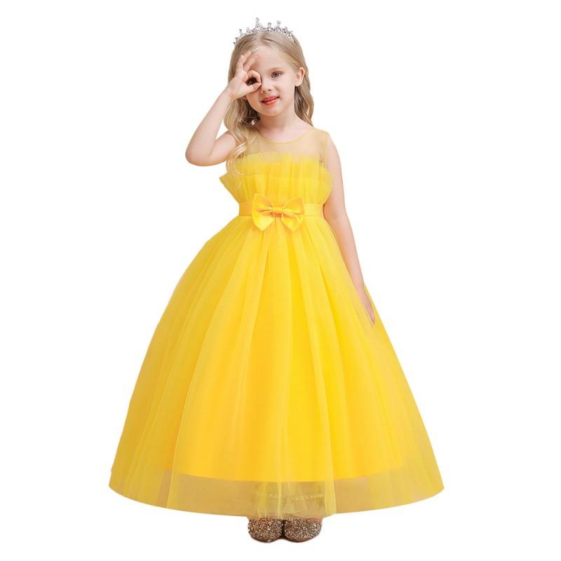 Girls Princess Tulle Dress Bowknot Party Gown Kids 4-12 Yrs Flower Girl Wedding