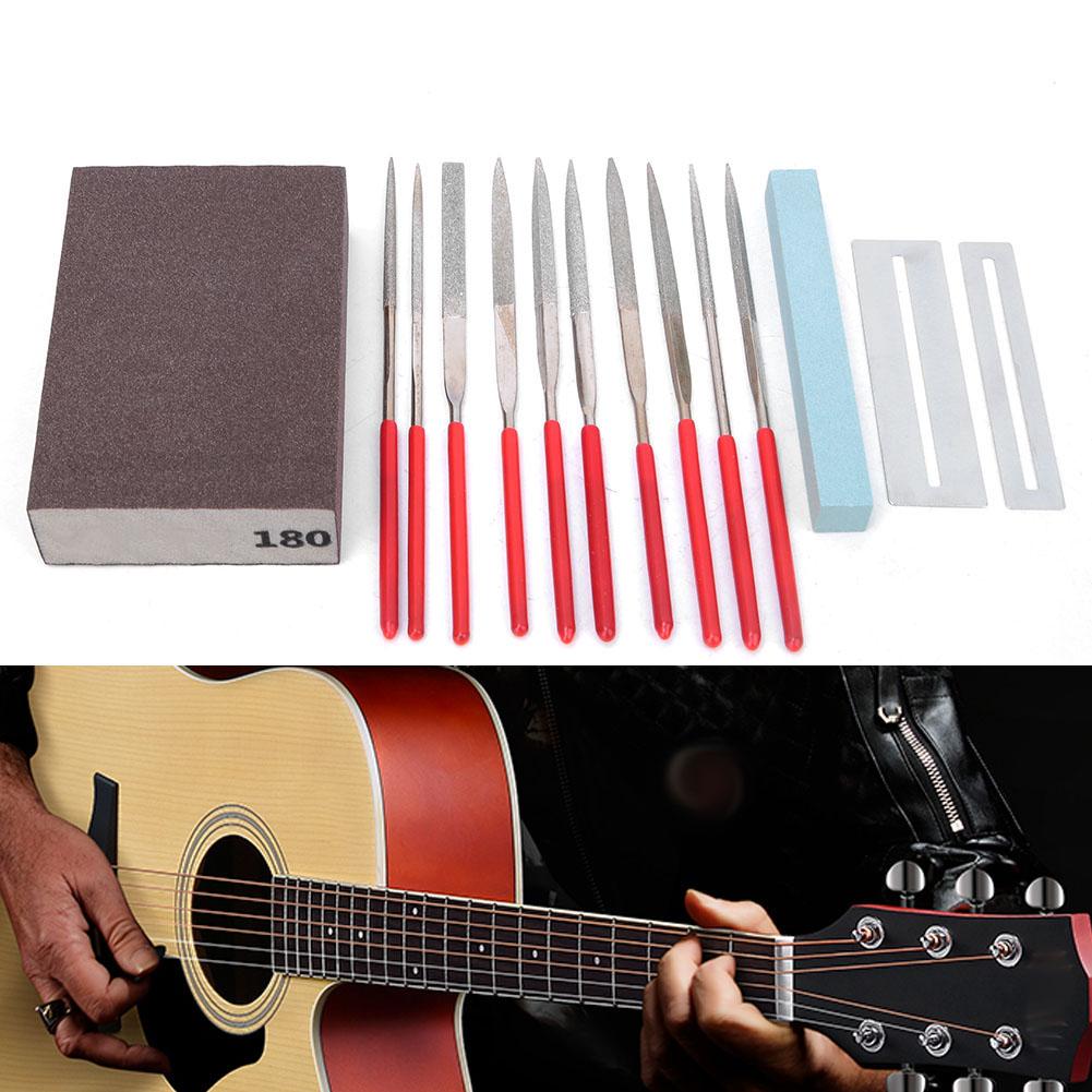 14 Pcs Guitar Repairing Tool Set Grinding Sponge Polishing Stone Fret Gauge File Set
