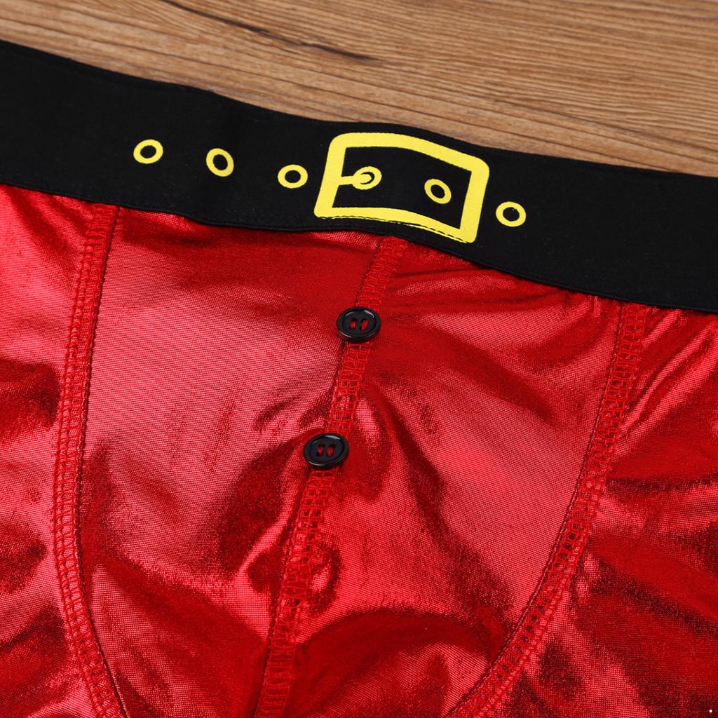 Christmas Underwear Men Red Faux Leather Belt Printed Panties Holiday Novelty Santa Claus Costume Male Sexy Tight Boxer Shorts