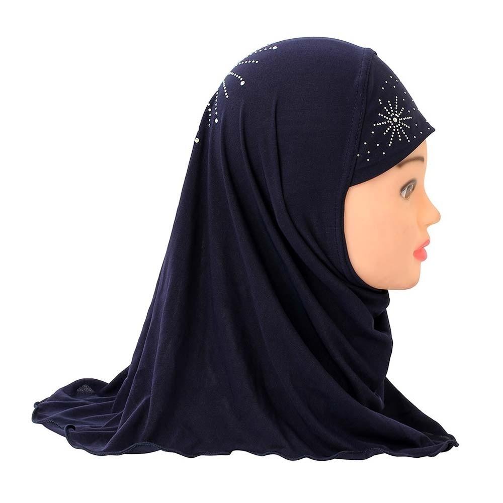 Breathable Girls Rhinestone Headscarf Pre-Stitched Design Ethnic Style Turban  Celebration Outfit темно-синий