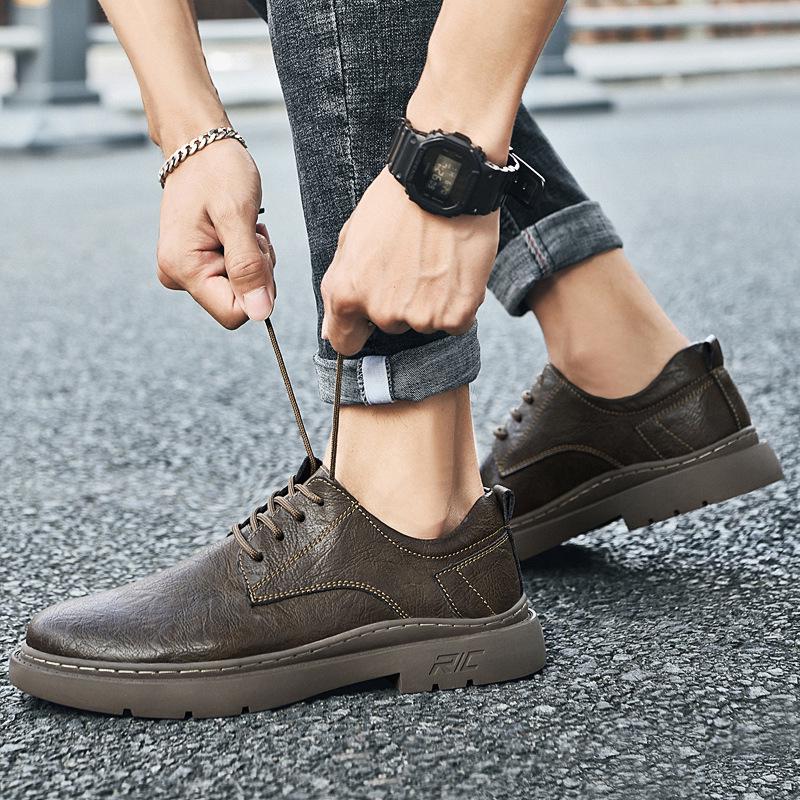 Men's Leather Outdoor Work & Hiking Casual Boots - Low-Top, Big Head Martin Style, Ideal for Spring & Autumn