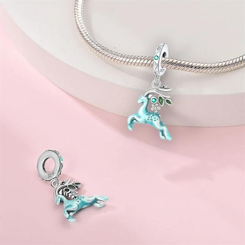 Charm Bead Charms Authentic copper Plated Blue Deer Pendant Bead Charms Compatible With Bracelets Diy Fine Gift Women Delicate Jewellery Accessory