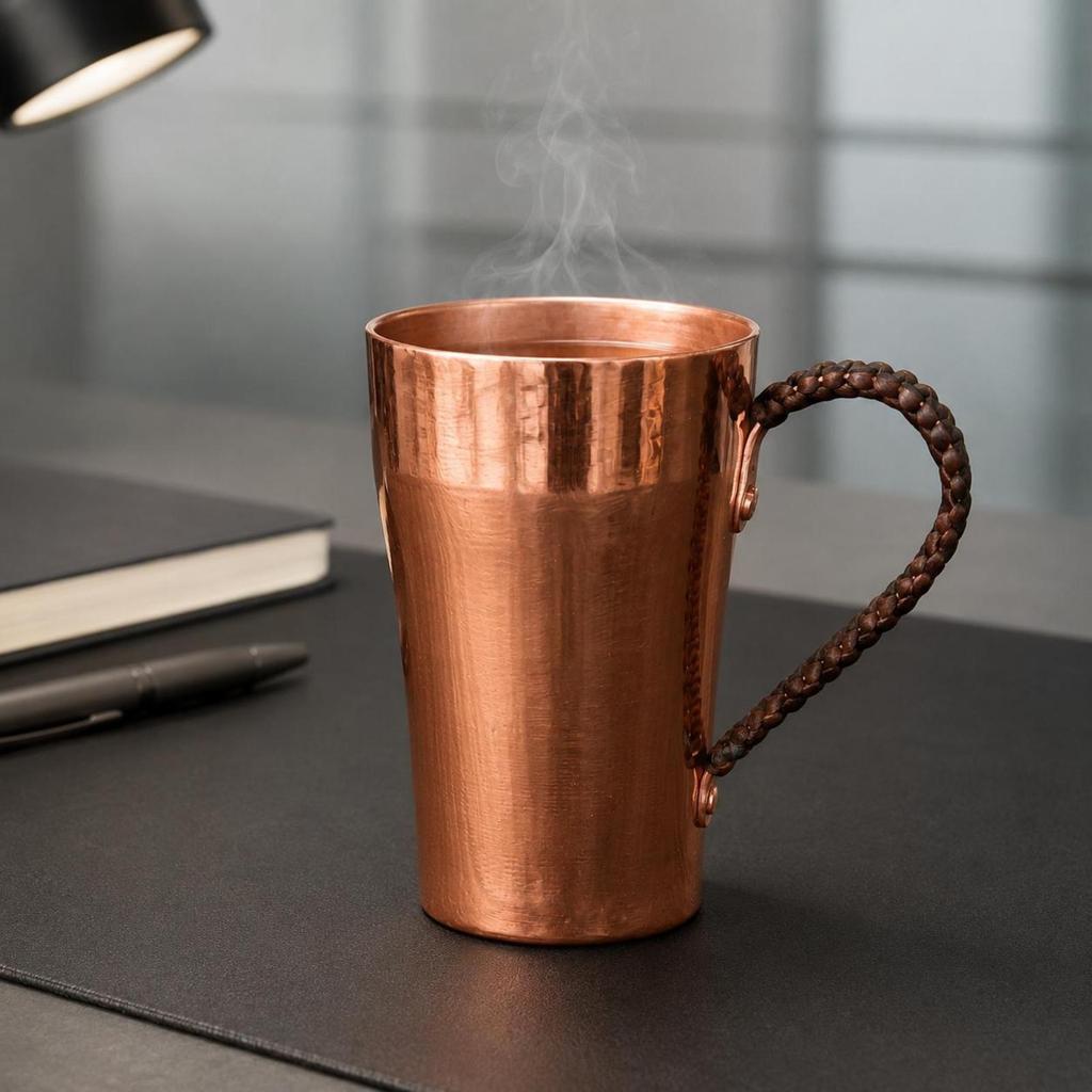 Polished Handmade Copper Cup Loop Handle Tapered Reusable Drinkware