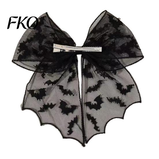 Mesh Bow Hair Clip Halloween Bat Spring Clips, Black White Lace Spider Web Unique Hairpin Barrettes, Gothic Dark Style for Women Cosplay Costume