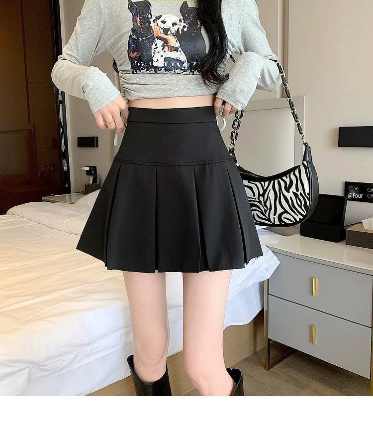 Spring Autumn 2023 Women's Black A-Line Puffy Umbrella Skirt - Pleated Midi, Slim Fit, Waist-Flattering, Short Skirt Fashion for Tall Figures