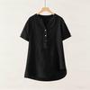 Fashionable Women's Linen V-neck Button Up Half Open Design, Fashionable Short Sleeved Shirt Color Top