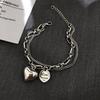 925 Silver Plated Heart Double Layer Bracelet - Hip Hop Street Style Punk Jewelry for Women