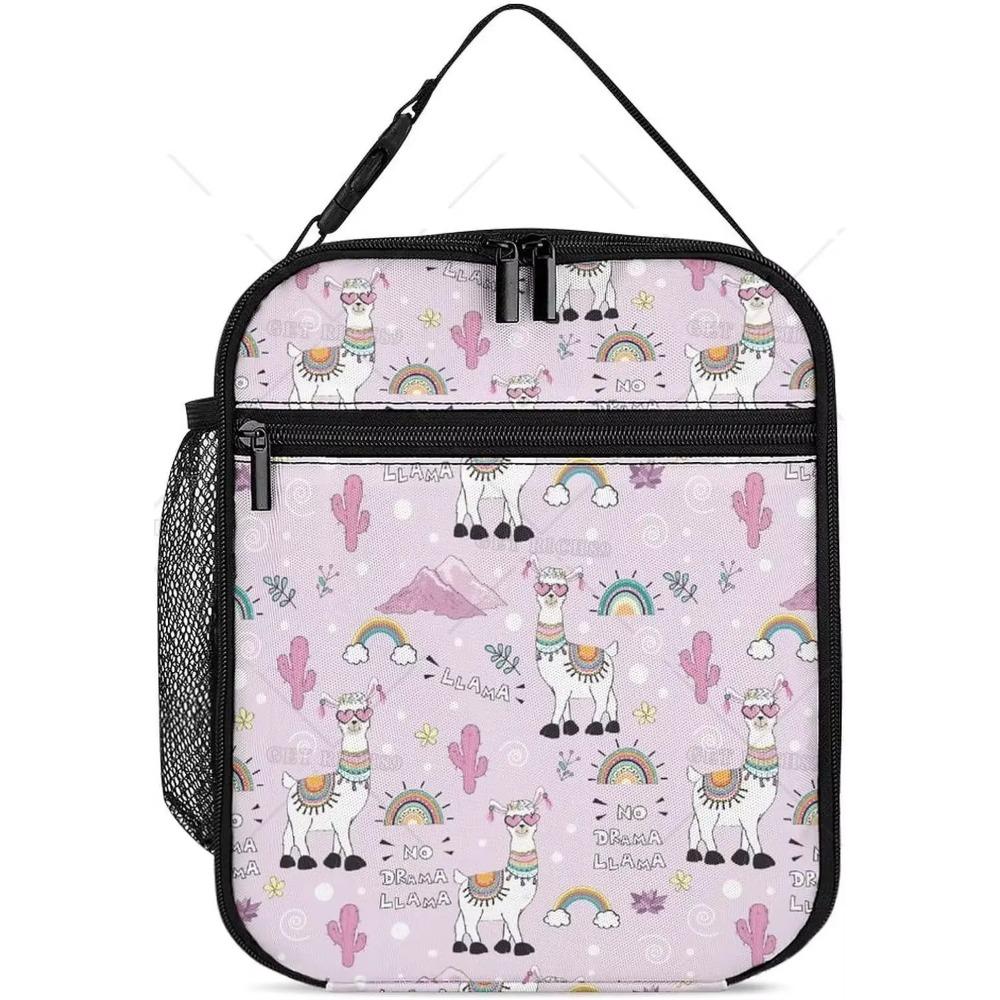 Llama Alpaca Insulated Lunch Bag for Kids Boys Girls Colorful Large Capacity Reusable Cooler Lunch Tote Bags for School Work