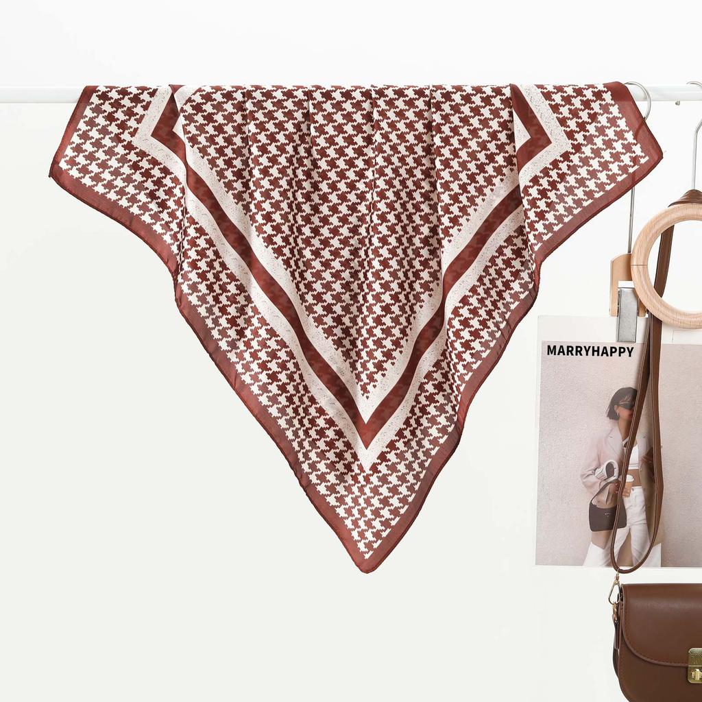 Classic Vintage Checkered Print Imitation Silk Scarf For Spring Summer