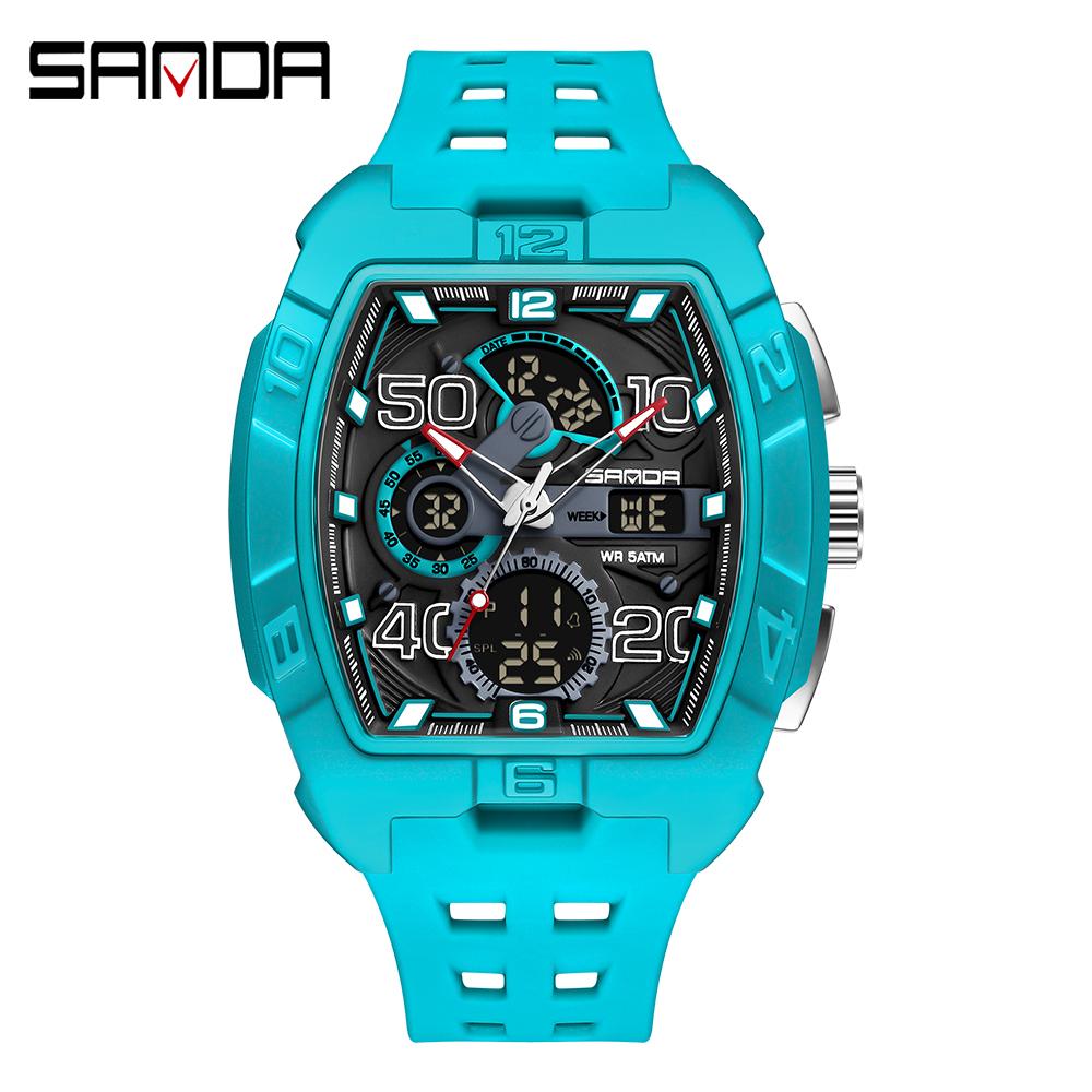 SANDA 5110 New Men's Outdoor Multifunctional Electronic Quartz Watch 5ATM Waterproof Night Light Countdown Stopwatch Alarm Clock