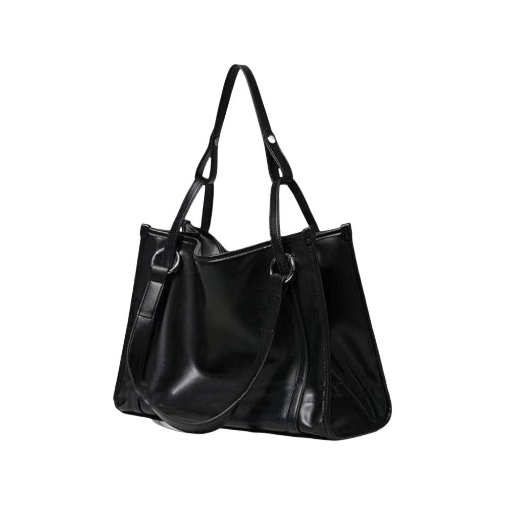 Large Capacity PU Leather Shoulder Bag College Student Large Handbag Black Tote Bag  Girls Gift