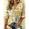 Women's Sunflower & Stripe Print Tie Front Blouse, Casual Loose Top for Spring Summer Daily Wear