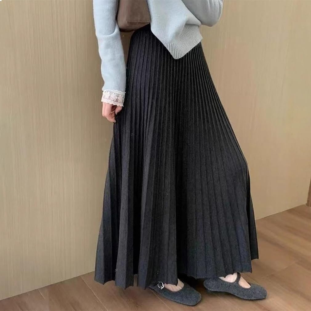 Knit Long Maxi Elastic Loose Perfect for Everyday and Winter [saliwind] Women's Skirt, Pleated, Length, Waist, A-Line, Flared, Fit, Simple, Stylish,