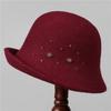 Autumn and Winter New Style Hat Handmade Rhinestone Decoration Wool Warm Fisherman Hat Elegant Curled Brim Bucket Hat for Women