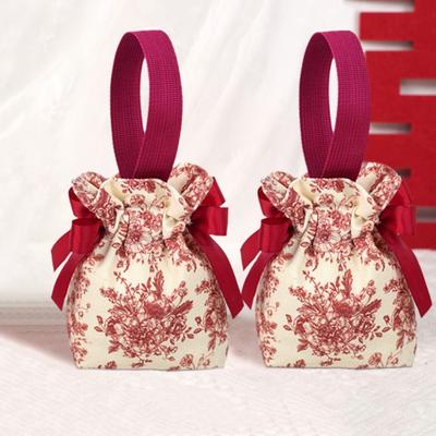 Portable Canvas Wedding Candy Bag Bowknot Spring Festival Chinese Style Handbag Drawstring Flower New Year Gifts Bag Birthday