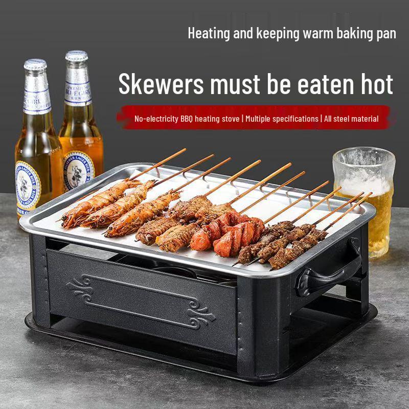 Extra Thick Stainless Steel Rectangular Charcoal Fish Grill and Warming Stove for Home Barbecue