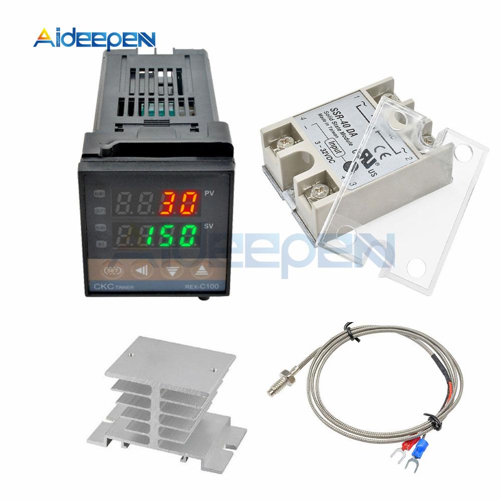 Digital PID Temperature Controller REX-C100 REX C100 Thermostat + 40DA SSR Relay+ K Thermocouple 1m 2M Probe RKC