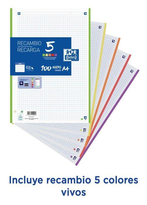 Oxford Classeur A4+ Dos 35mm 4 Anneaux en D Couverture Carte Noir avec 100 Feuilles Simples Petits Carreaux
