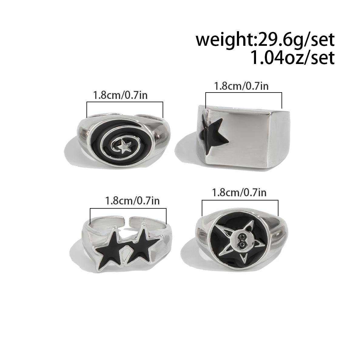 

4pcs Set Hip-hop Punk Geometric Oval Rectangular Five-pointed Star Opening Rings for Men Trendy Personality Jewelry Sets Gift resizable