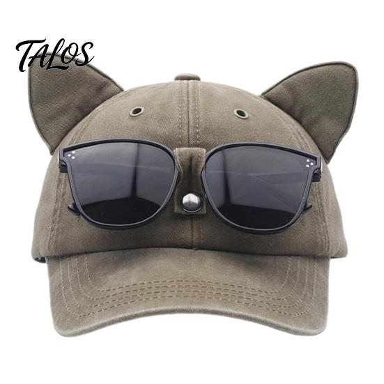 Cat Ear Trucker Hat Hat, Baseball Cap with Detachable Sunglasses, Funny Aviator Style Adjustable Pilot for Outdoor Travel UV Protection Sun Sunglasses
