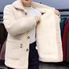 Mid-Length Fleece-Lined Faux Lamb's Wool Coat for Middle-Aged Women