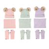 Children's double hairball knitted hat Girls' winter wool warm and fleece cold-proof hat scarf gloves three-piece set