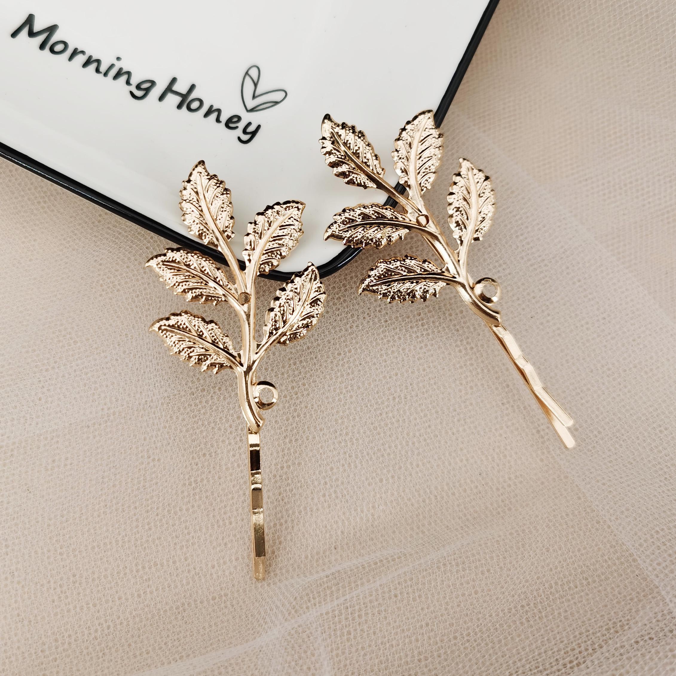 

2 шт./лот Винтажная заколка для волос для женщин Золотистый цвет Форма листа Заколка Металлические заколки для волос Женский головной убор Аксессуары для волос Подарки для девочек