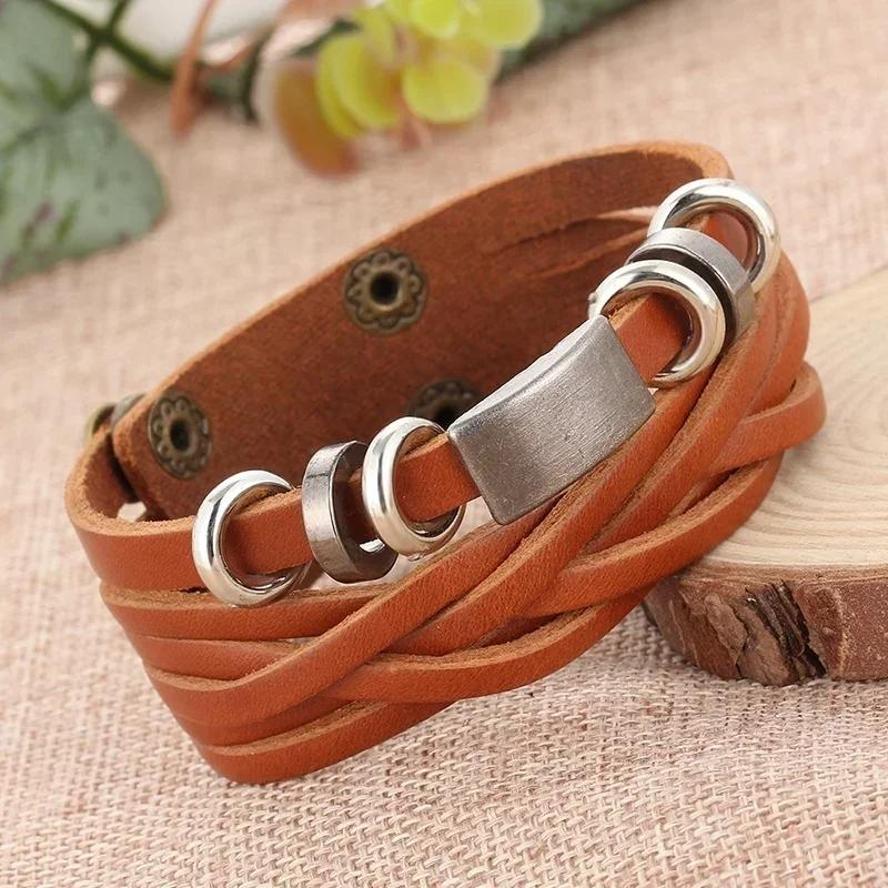 New Style Hand-woven Bracelets Multi-layer Combination Accessory Stainless Steel Men's Leather Fashion Man Jewelry Wholesale New