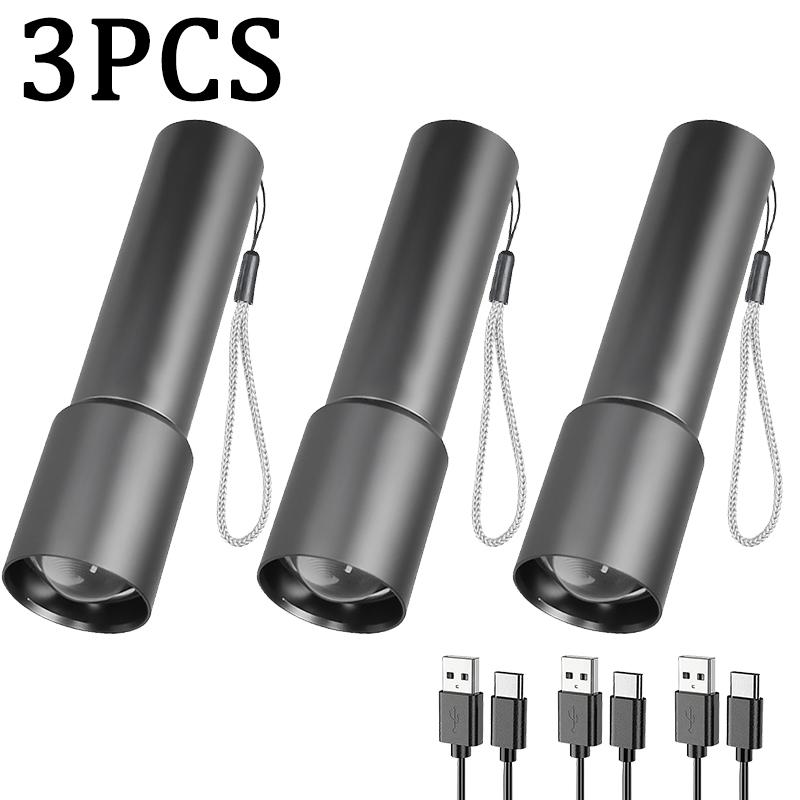 LED Strong Light Flashlight USB Rechargeable Aluminum Alloy Telescopic Zoom Flashlight Outdoor Searchlight Remote Torch Lantern