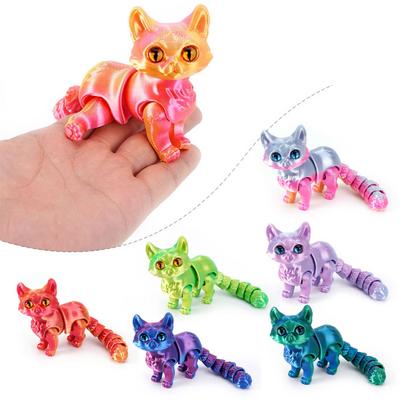 3D Printed Cat Figurine Movable Joints Cat Figure Articulated Animal Model Toy Home Office Bookshelf Desktop Decoration Ornament