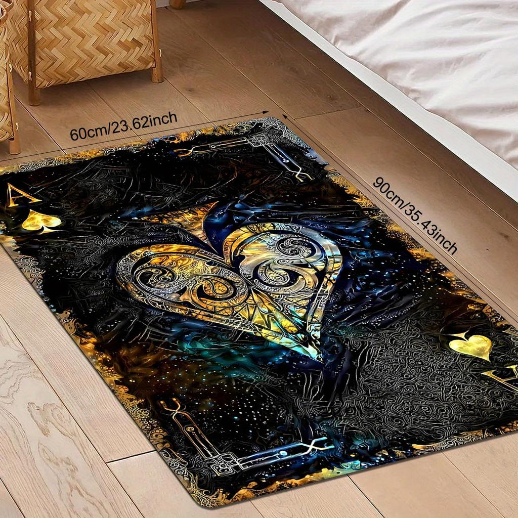 Luxury Golden Ace of Spades Artistic Area Rug, Soft Non-Slip Indoor Outdoor Entrance Mat for Living Room and Game Room