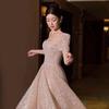 French Wedding Dress 1011 New Bridal Temperament Square Collar Super Fairy Fine Flash Out the Door Yarn Slim and Thin Banquet Evening Dress