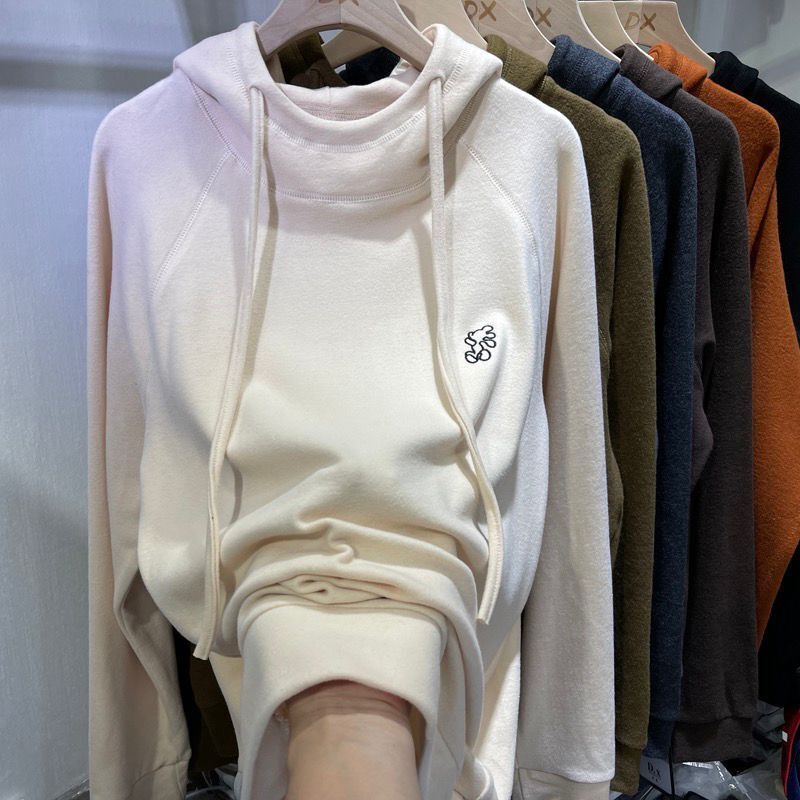 Large Size Padded Sweater Women Fall Winter Hooded Warm Inner Long-sleeved Double-sided Velvet Bottoming Shirt Tops
