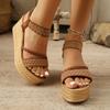 Large size apricot wedge heel thick sole heightening fashionable and comfortable casual waterproof table one-word buckle women's sandals