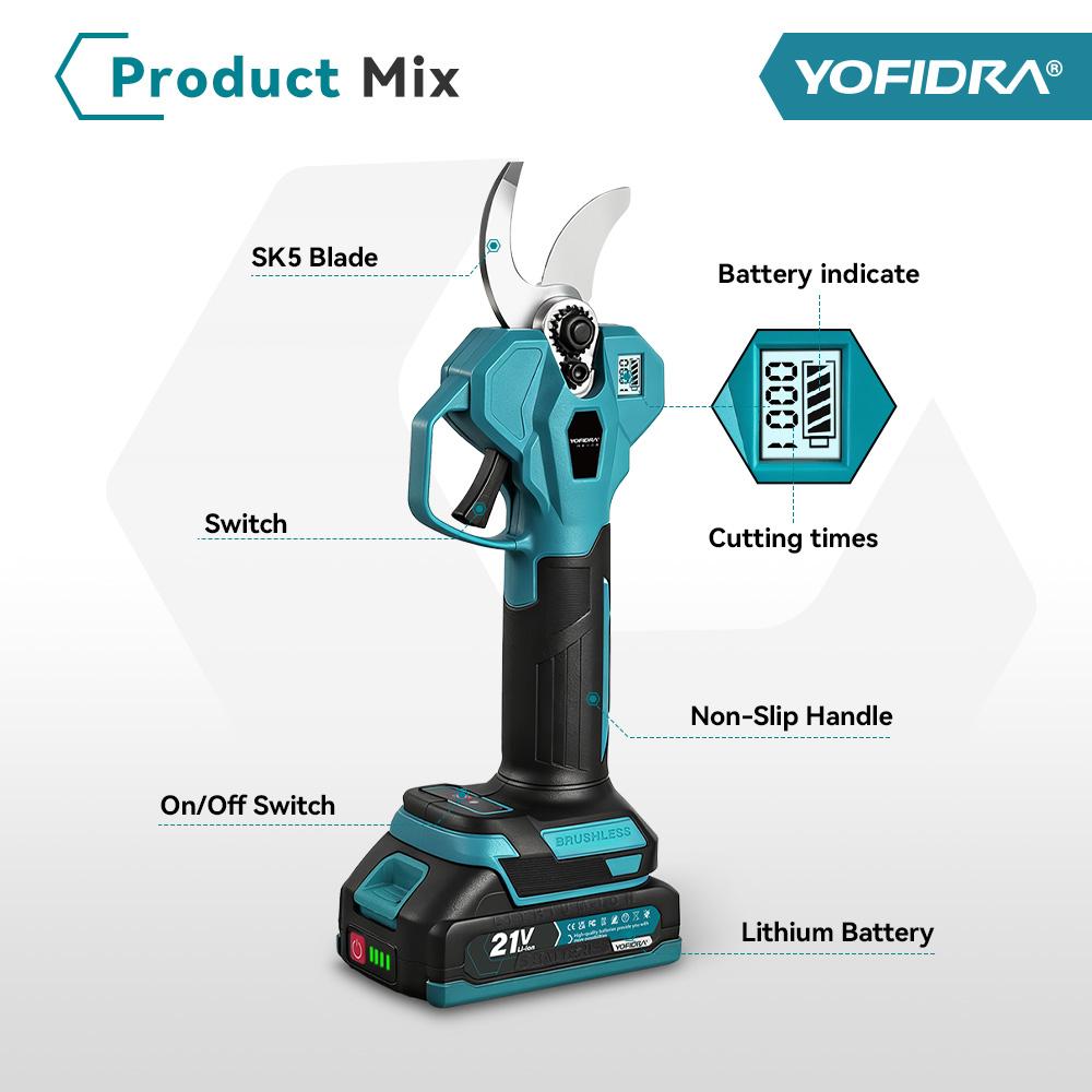 Yofidra Forbici Elettriche Potatura Senza Spazzole 32mm Senza Fili 2 Velocità Attrezzi per Giardino Albero da Frutto Bonsai per Batteria Makita Pin