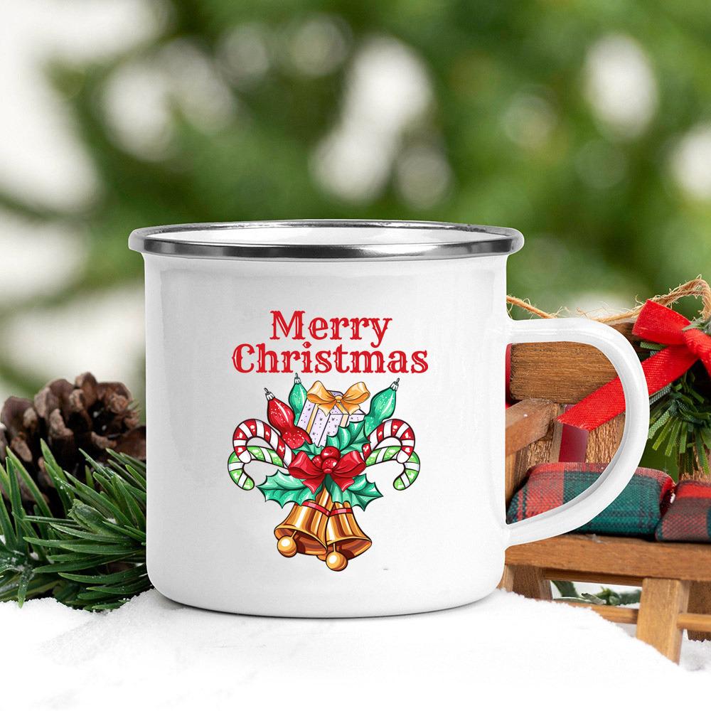 Holly Deer Print Mug Drink Juice Coffee Mugs Kids Enamel Milk Oat Mugs Merry Christmas Cups Home Party Decoration Xmas Eve Gift