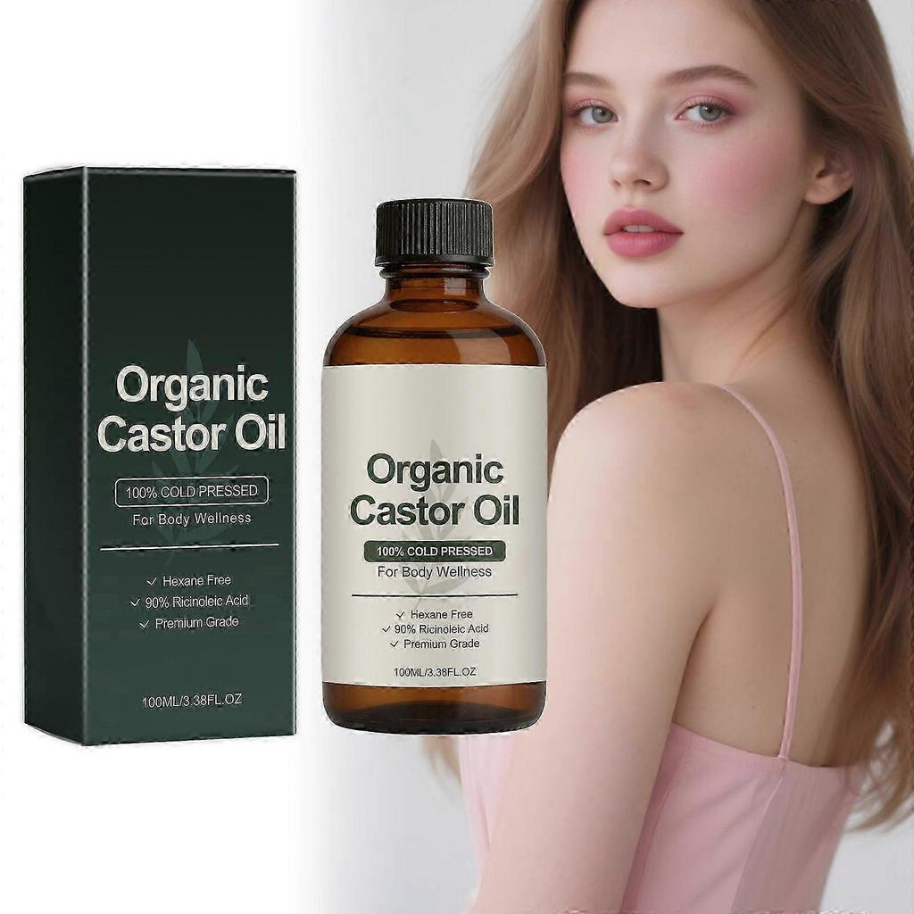 Cold Pressed Organic Castor Oil, Hexane-Free Natural Body Oil for Daily Skin Hydrating & Moisturizing, Multi-use Gentle Facial & Body Massage Oil 100m