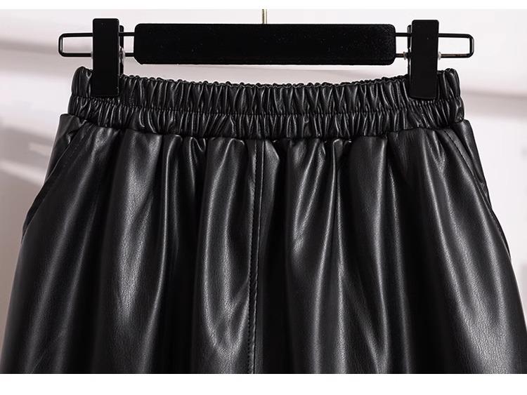 Fustă Midi A-Line Maro din Piele PU cu Talie Înaltă Mărimi Mari pentru Femei