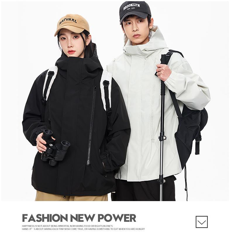 Casual Outdoor Hooded Windbreaker for Couples: Stylish, Three-Proof, Teen Mountaineering Jacket