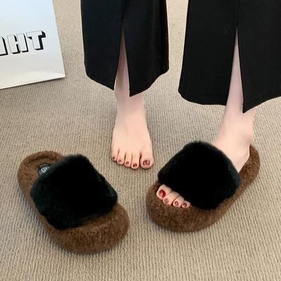 Popular Mao Mao Slippers Women's Winter Wear 2025 New European High-end Thick-bottomed Plush Cotton Slippers Women