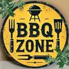 Metal Wall Art Aluminum BBQ Sign Round Shape Rustic Kitchen Decor