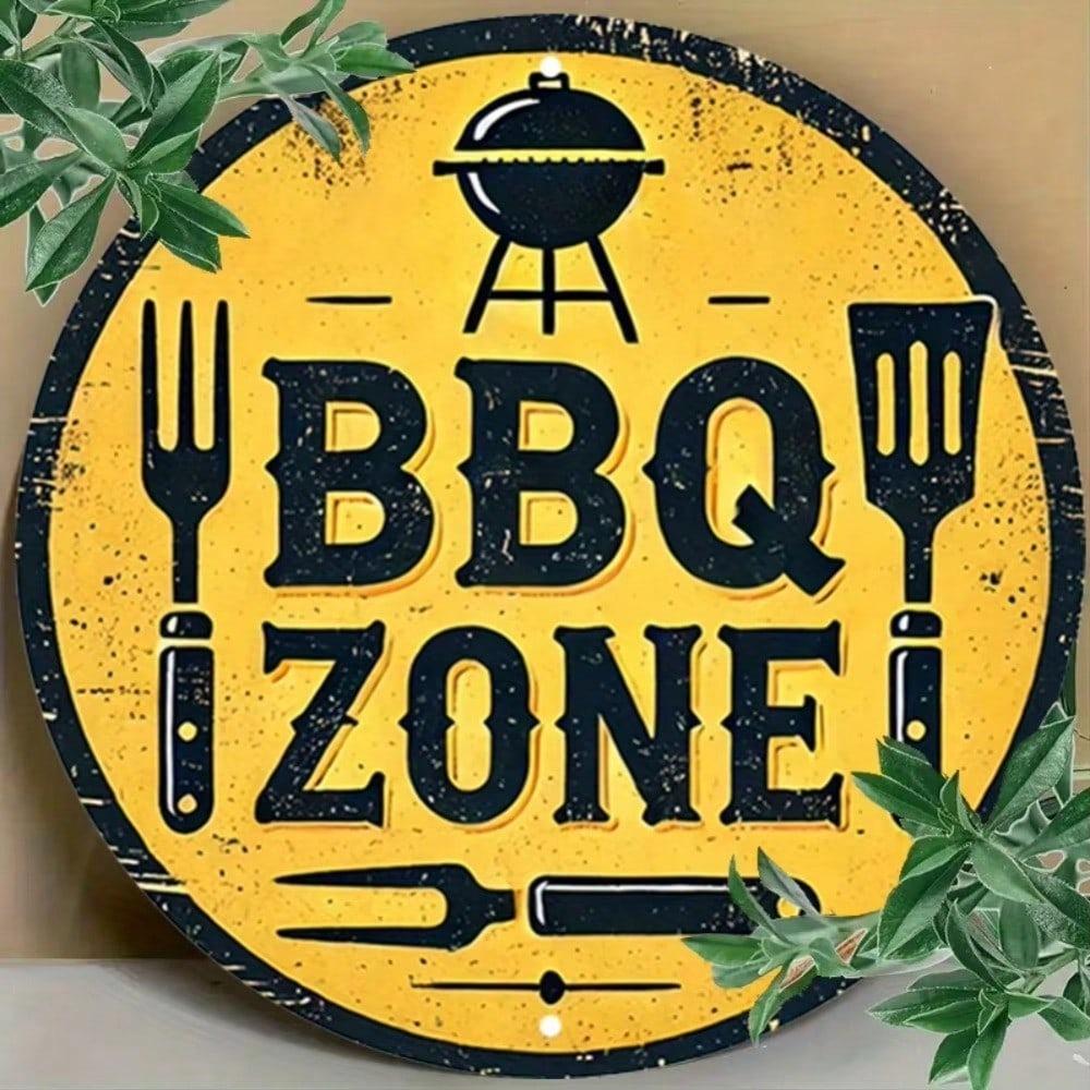 Metal Wall Art Aluminum BBQ Sign Round Shape Rustic Kitchen Decor