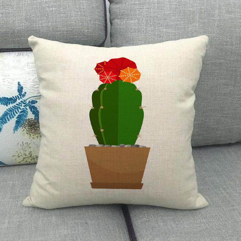 Cartoon Green Potted Cactus Digital Printing Short Plush Pillow Covers For Car Sofa Office Cushion Cover Home Goods 60X60Cm