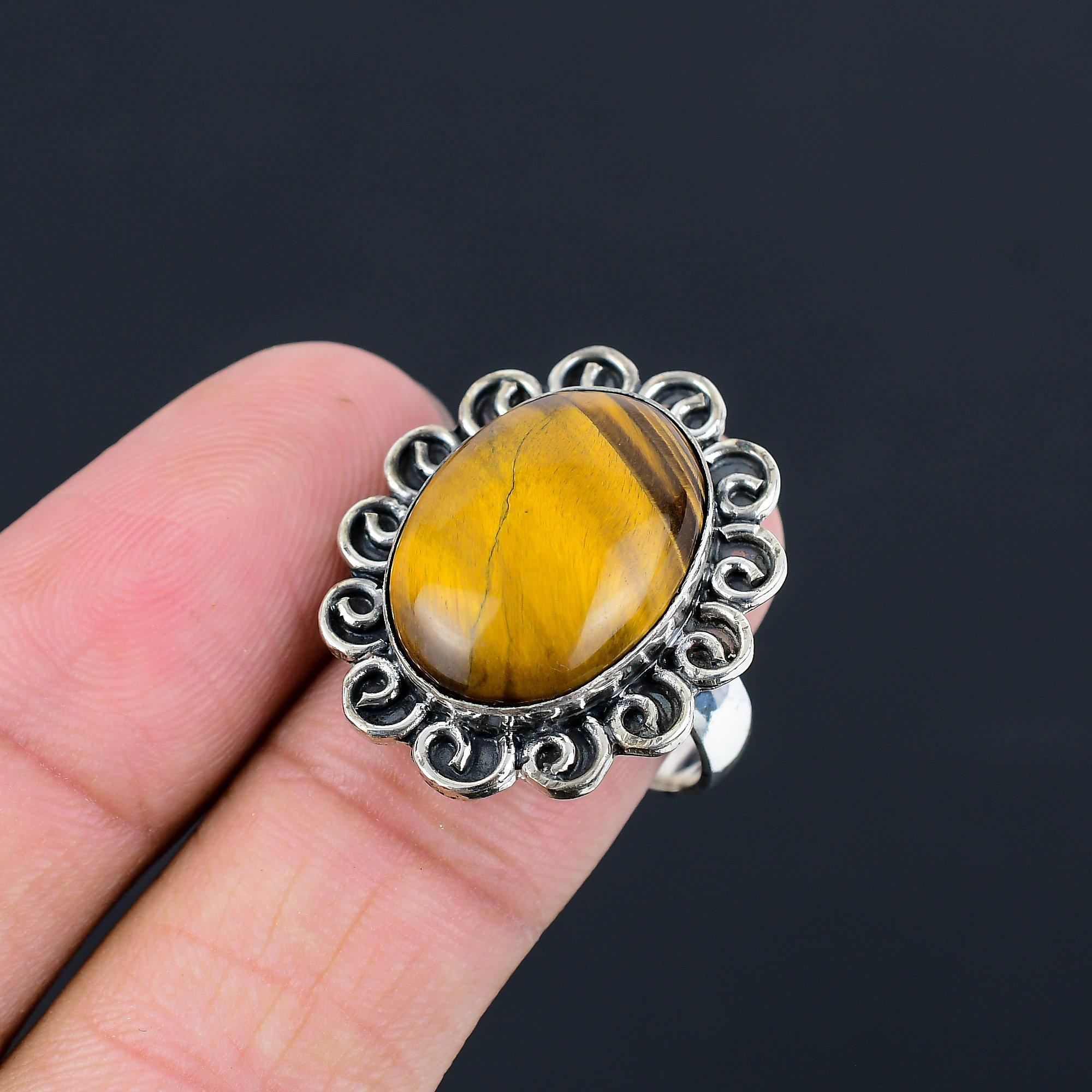 Daughters Day Deal 925 Silver Oval Tiger Eye Gemstone Anniversary Ring Jewelry 9