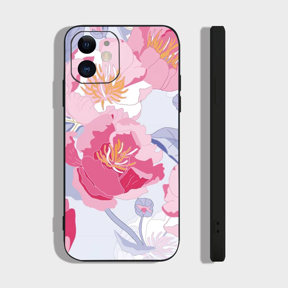 Art Flower For IPhone 13,17,11,12,16,14,15,Plus,Pro Max Soft Silicone Black Phone Case