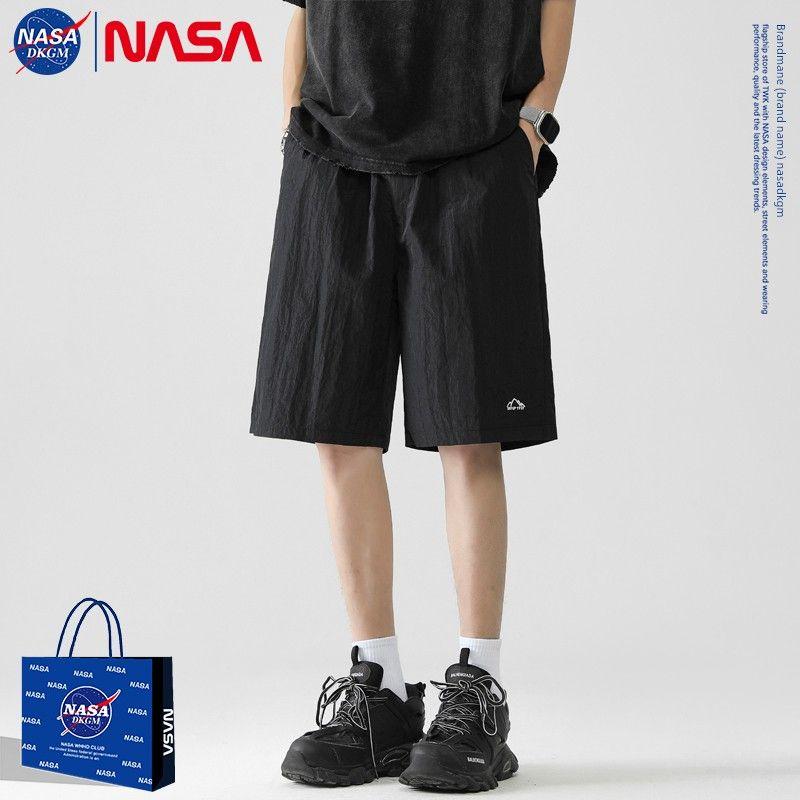 Nasa Dkgm American-Style Straight-Leg Ice Silk Shorts for Men, Summer Thin Trendy Brand Loose Quick-Dry Five-Point Pants