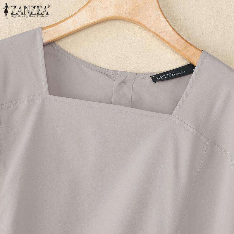 ZANZEA Women Casual Square Collar Summer Short Sleeve Blouse