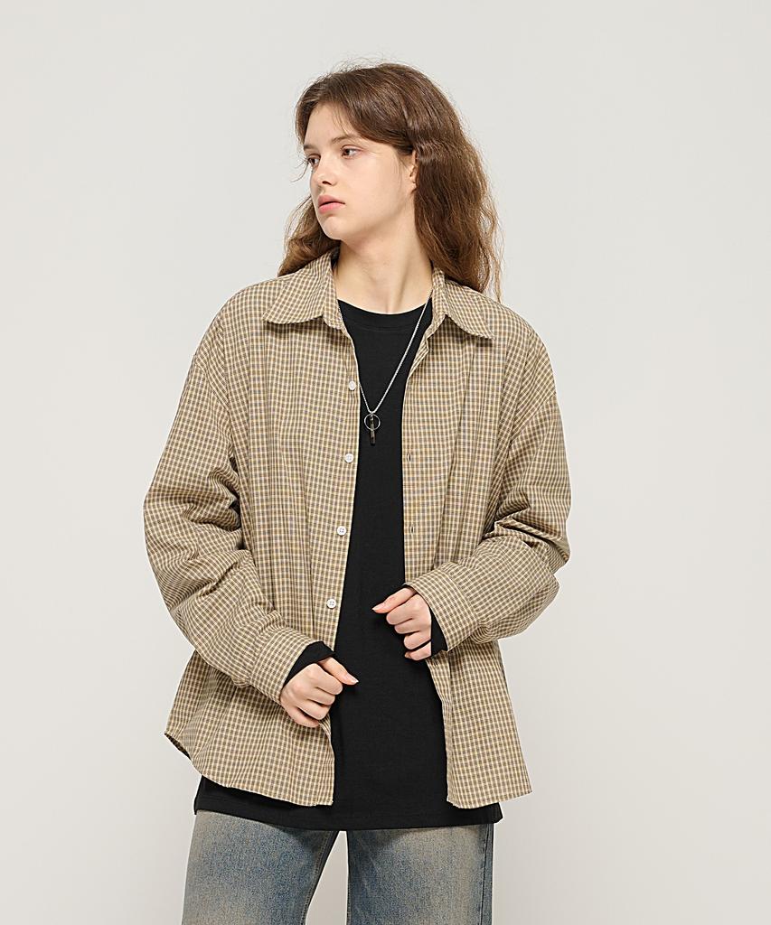 CARGOBROS FOR WOMAN Wrinkle-Free Simple Check Shirt (Beige)