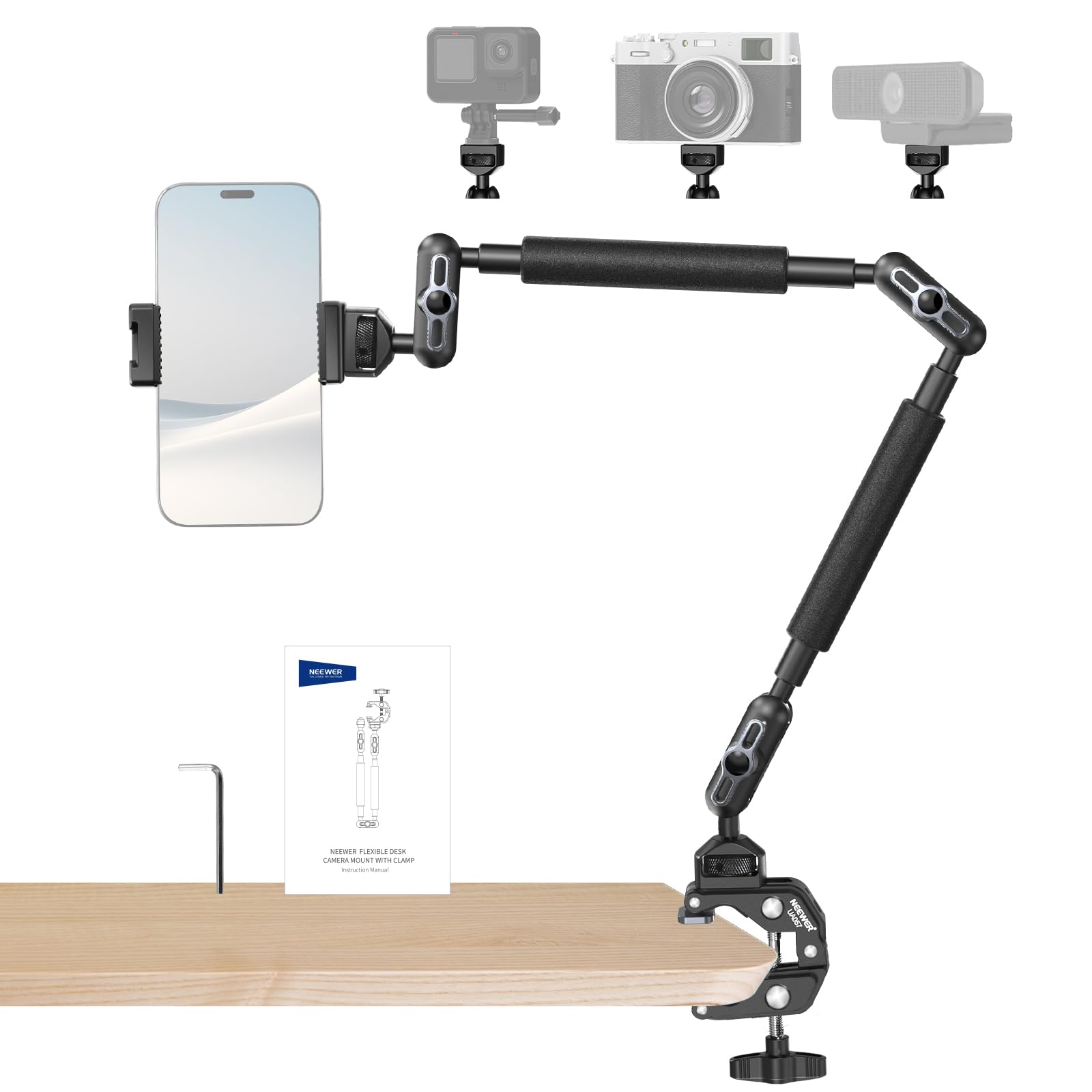 

NEEWER 55cm Magic Arm with Adjustable Overhead Shooting Clamp Dual Ball Head Smartphone Holder 1/4 and 3/8 Screws ARRI Articulating Mount Crab Clamp